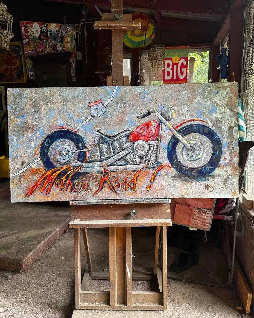 Route 66 motorcycle artwork by Woody Stevens
